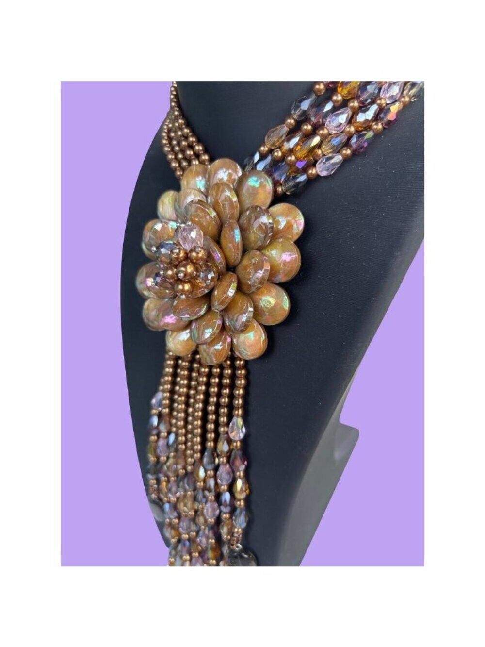 Joan Rivers Starlet Copper Bronze Multi Strand Tassel Statement Necklace Vintage